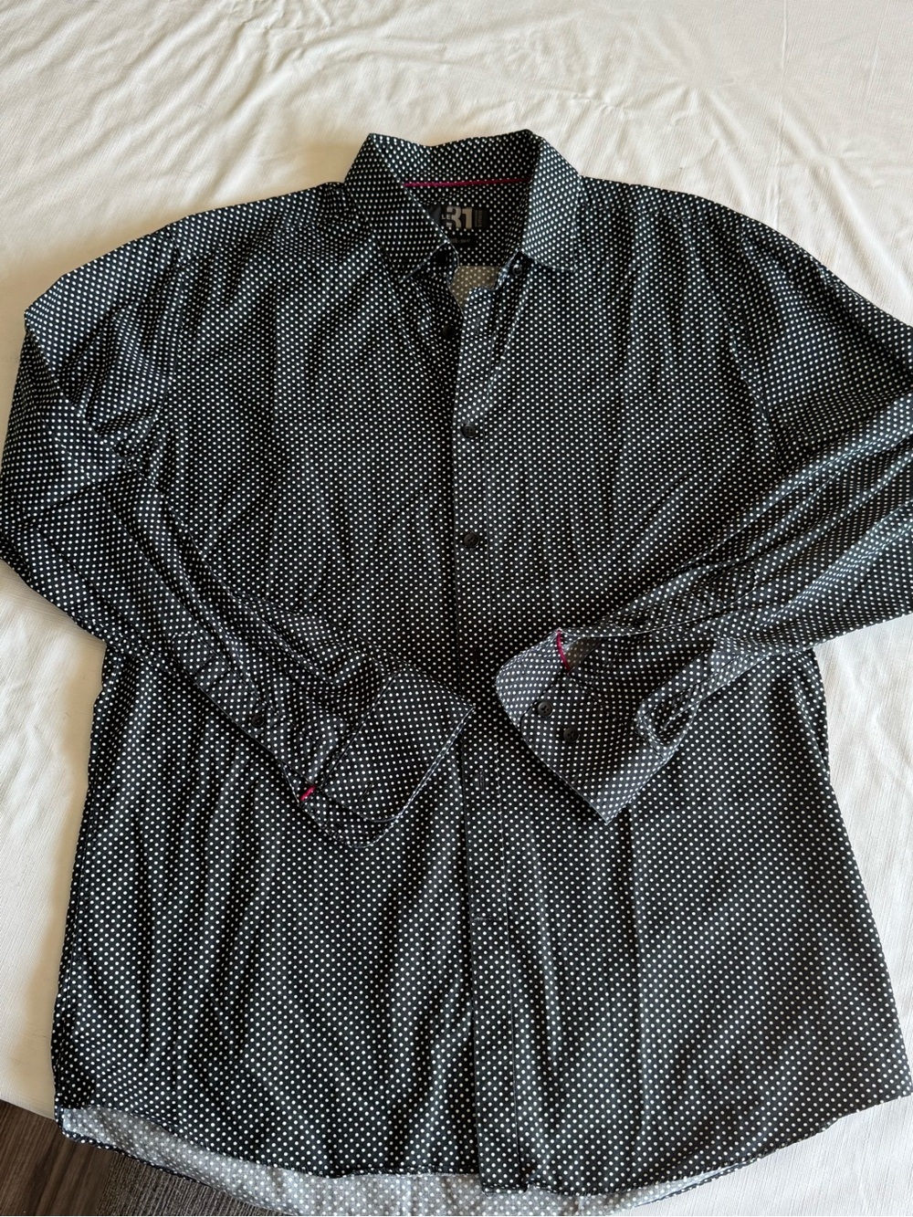 Simon’s Le 31 Black Button-Down Shirt with White Polka Dots